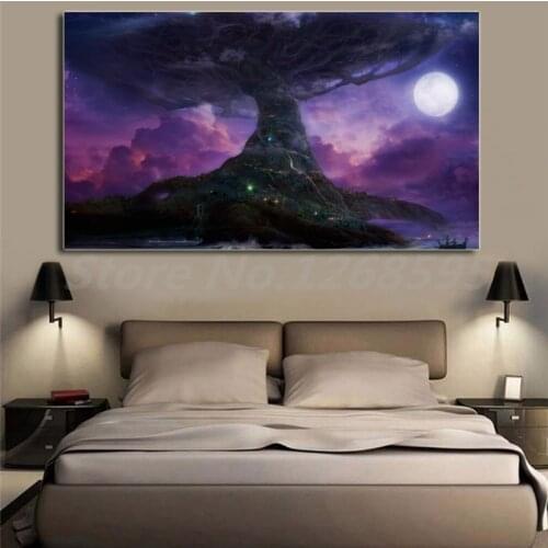 Teldrassil World Of Warcrafts Tree Moon Purple Darnassus Wallpaper Art Canvas Poster Painting Wall Picture Print Home Decoration