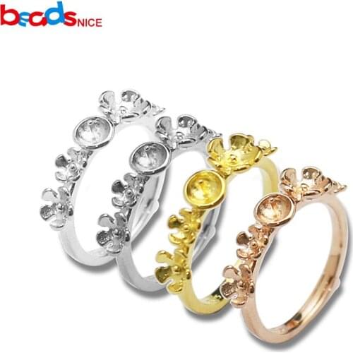 Beadsnice Solid Silver 925 Finger Ring Base with Pin and Flowers Engagement Rings fit 5mm Round Setting for women ID31044