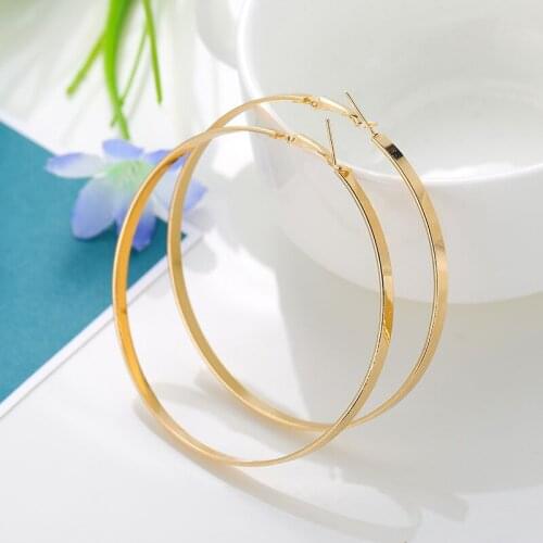 Classic Size Circle Piercing Hoop Earrings for Women Simple Metal Gold Silver Color Round Statement Earrings Ear Studs Cuff Clip