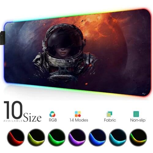 Space astronaut RGB Mouse Pad Black Gamer Accessories Large LED MousePad XL Gaming Desk Mats PC computer with Backlit Rubber mat