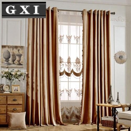 Brown Beads Luxury Velvet Blackout Curtains For Living Room Solid Thermal Insulated Window Blind for Bedroom