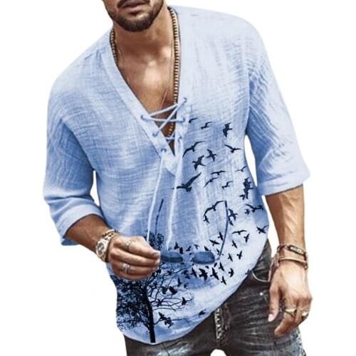 Casual Shirts for Men Cotton Blend Shirts Male Top Mens Half Sleeve V-Neck Shirts Pullover chemise Summer 2021 New Fashion
