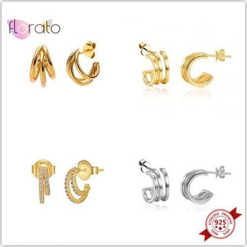 925 Sterling Silver Ear Needle Three Claw Stud Earrings Minimalist Geometric Earrings for Women Girl Wedding Party Jewelry