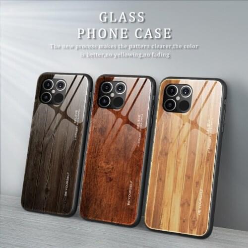 Chic Wood Grain Phone Case For iPhone 12 11 Pro Max XS XR Tempered Glass Hard Back Cover For iPhone 6 6S 7 8 Plus X XS Max Cases