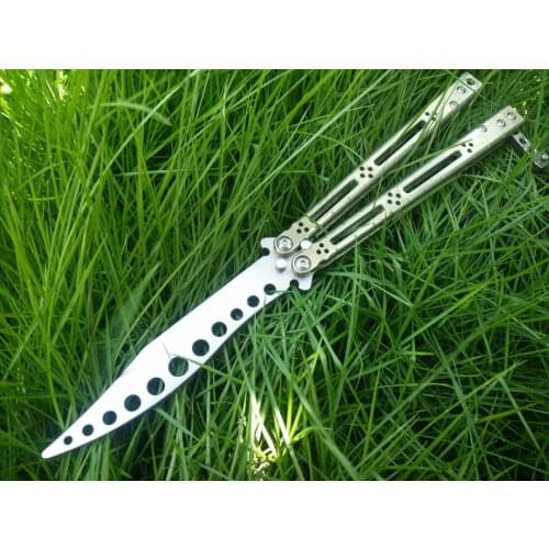 Basilisk HOM Butterfly trainer knife Gold Titanium Handle D2 Blade hunting survival camping Knife edc