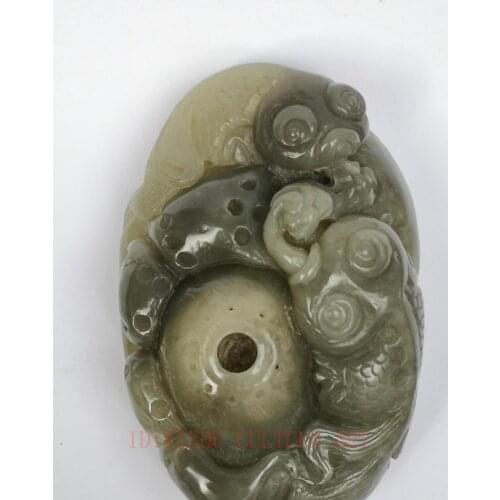 YIZHU CULTUER ARTCollection China Xinjiang Jade Hand Carving Fish Propitious Pendant Decoration