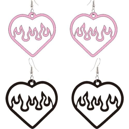 Heart Earrings Hollow Out 2 Pairs Flame Acrylic Earrings For Women Black Pink Simple Punk Jewelry Party Gifts Wholesale New 2020