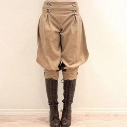 Womens Pants Solid Color Bloomers Western Buttons Lantern Design Pants for Sport Harajuku High Waist Wide Leg Pants Trousers