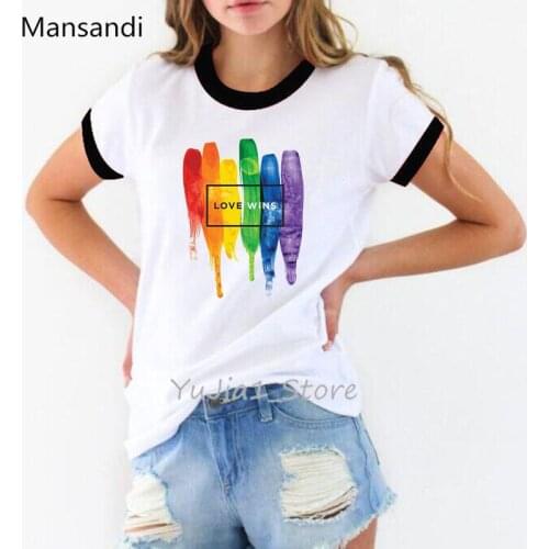 Love Wins Graphic Tees Women Clothes 2019 Vogue Funny t shirts femme Lgbt Gay tshirt watercolor print T-shirts Camisetas Mujer