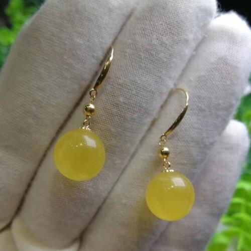 Sinya 11mm Amber Round beads earring Au750 18k gold dangle drop earring for women Mother 2018 new arrival best gift