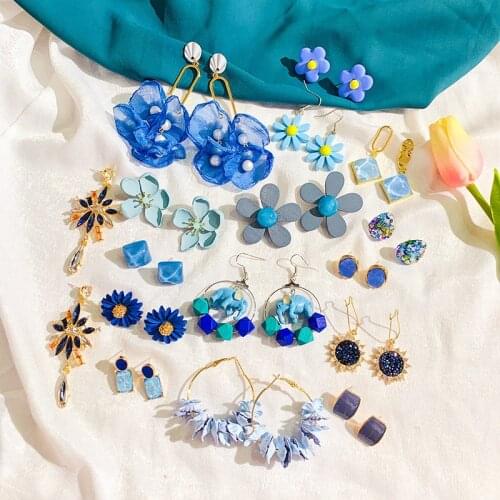 Blue Acrylic Flower Earrings For Women BOHO Drop Dangle Earring Brincos Fashion Geometric Sunflower Jewelry