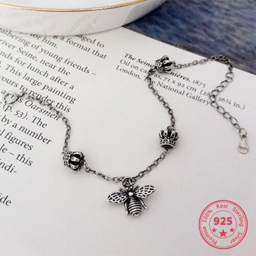 Retro 925 Silver Ladies Bracelet Fine Jewelry Wholesale Crown Bee Female Bracelet Simple Special Brand Birthday Party Gift