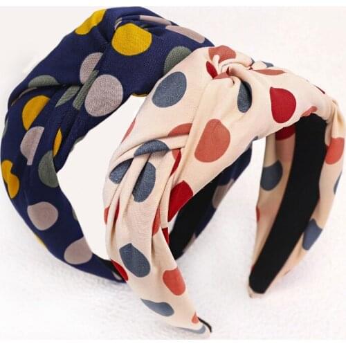 Women Top Knot Headband Hair Accessories Korean Wide Dots Fabric Hairbands for Girls