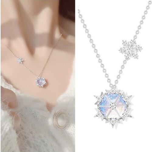 Charm Crystal Snowflake Pendant Necklace Female Clavicle Accessories Fashion Princess S925 Necklaces Girl Silver Choker Bijou
