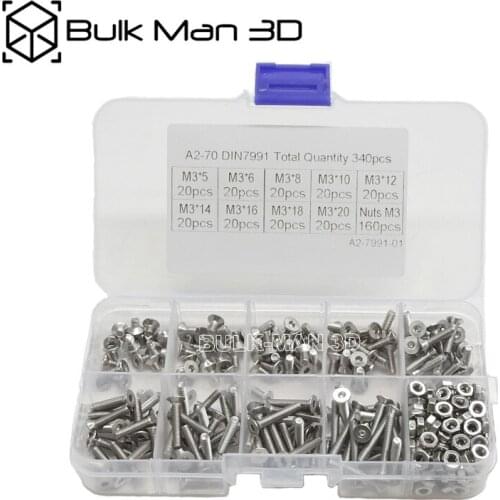 340pcs/set M3 SS304 Stainless Steel A2-70 DIN7991 Countersunk Hex Socket Cap Head Screws Nuts Bolt Assortment Kit