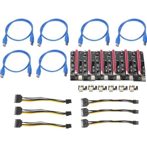 6Pcs Newest Ver009 Usb 3.0 Pci-E Riser Ver 009S Express 1X 4X 8X 16X Extender Riser Adapter Card Sata 15Pin to 6 Pin Power Cable
