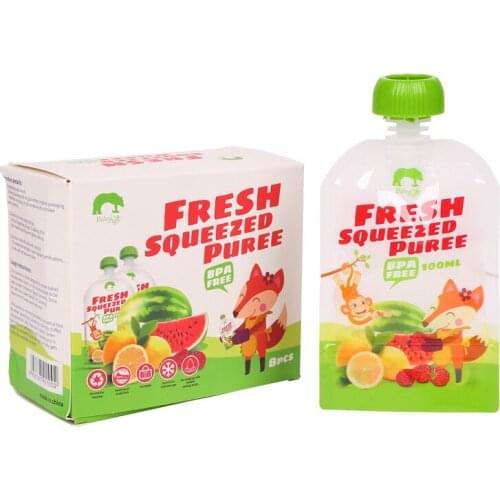 8 Pcs/pack Baby Food Squeeze Storage Double Zipper Pouches 100ml BPA Free Solid Feeding Hot Sale