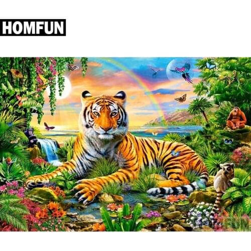 HOMFUN Full Square/Round Drill 5D DIY Diamond Painting "Animal tiger" Embroidery Cross Stitch 5D Home Decor Gift A04150