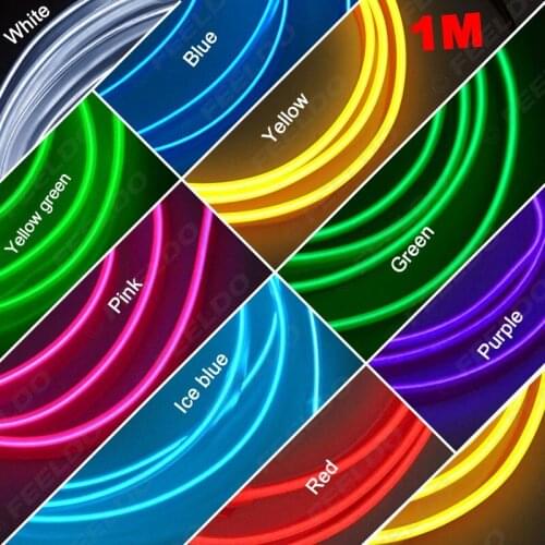 FEELDO 1M Car Flexible Moulding EL Neon Glow Lighting Rope Strip With Fin 12V USB Power Inverter 9-color #FD5768