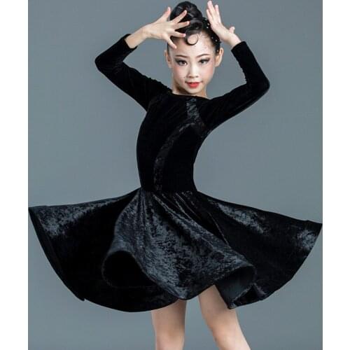 Velvet Latina Dance Dress For Girls Fall Dancer Outfit Latin Practice Wear Stage Costume Tap Dance Wear Ballroom Clothes DL6859