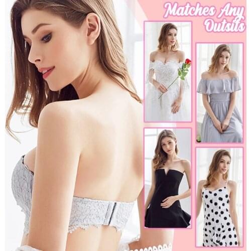 New Women Invisible Bra Sexy Push Up Underwear Everyday One-Piece Strapless Brassiere Lace Front Drawstring Bandeau Sujetador