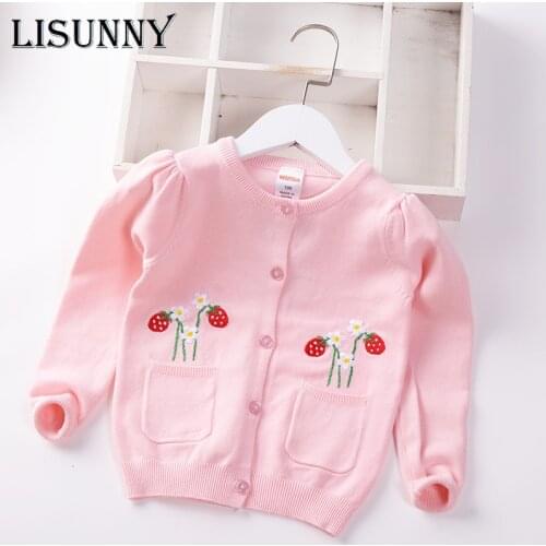 Girls Cardigan Sweater 2021 Spring Autumn New Kids Sweater Embroidery Floral Pockets Children Jacket Baby Clothes 2-7y