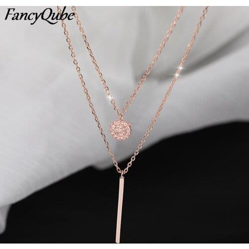 Double Layer Necklace Round Shiny Full Zircon Long Pendant Necklaces Gift For Girl Fine Accessories