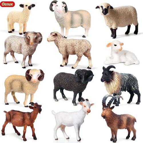 Oenux Lovely Poultry Animals Simulation Goat Alpaca Lamb Merino Sheep Antelope Model Action Figure Figurines Education Kids Toy