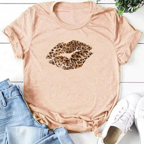 Big Leopard Lips Printed Women T-shirt Short Sleeve Casual Summer Funny T-shirt Woman Graphic Tee Shirt Femme Ropa De Mujer