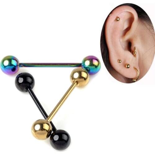 316L Stainless Steel Barbell 17G Tongue Rings Labret Nipple Bar Ring Body Piercing Jewelry 1.4mm 19mm Length 5pcs Gold Black
