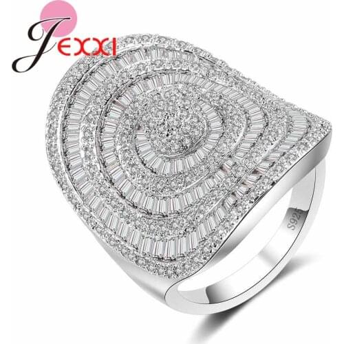 Big Noble Princess Finger Rings Pave Full White High Quality Austrian Crystal Shiny Women Anillos 925 Sterling Silver Anel