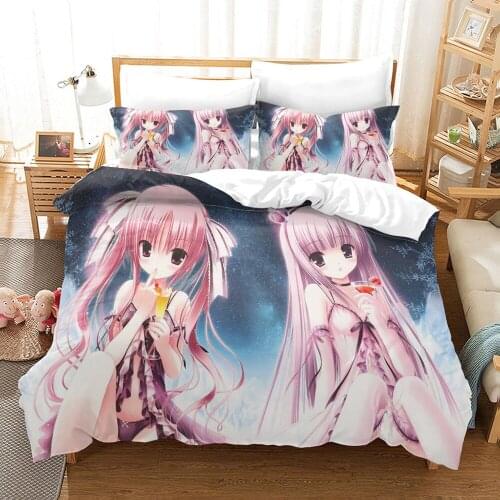 Anime Girl 2/3Pcs Duvet Cover Set 3D Print Bedding Sets Polyester Microfiber Breathable Cute Twin King Size with Pillowcases