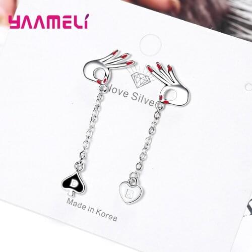 Korean Fashion Cute Hand Gesture Earrings for Women OK Gesture Love Heart Letter Dop Dangle Earring Crystal Jewelry Party Gift