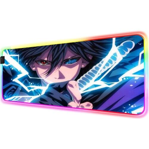Anime Uchiha Sasuke RGB Mousepad Game Accessories with Backlight Deco Game Light LED Computer Game Mini Large Mouse Pad