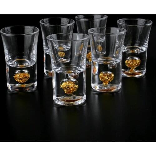 2PCS Mug Crystal Cup Shot Glass Cup Creative High Spirits White Wine Glass Cup Glasses Party Drinking Creative Gold Bottom Cup