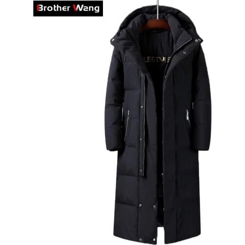 Mens X-Long White Duck Down Jacket 2019 Winter New Over The Knee Thicken Slim Fit Warm Jackets and Coats Male Brand Clothing