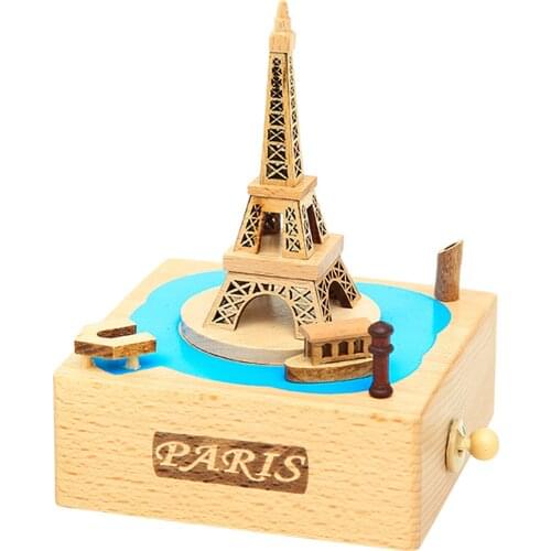 Eiffel Tower Music Box Stem-winding Musical Box Beech Wood Music Box Moving Magnetic Boat Mechanical Wind-up Toggle Switch Gifts