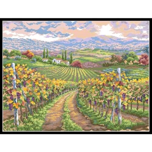Vineyard Printed Cross Stitch Kits Patterns Canvas Embroidery Needlework Sets 11CT 14CT Diy Handmade Crafts Paintings Home Decor
