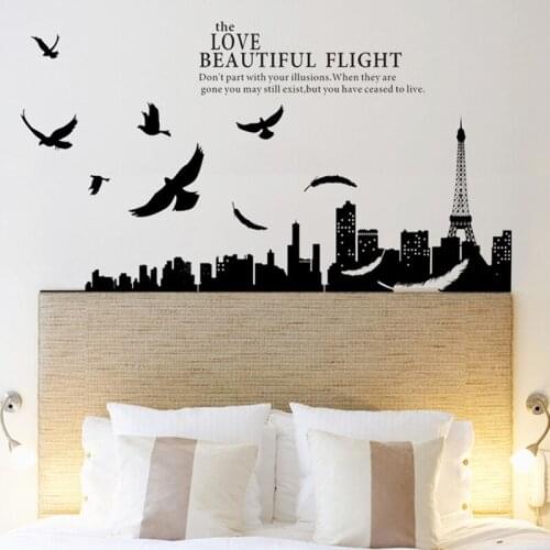 DIY Love Beautiful Flight Paris Eiffel Tower Landscape Wall Stickers PVC Wallpaper Art Home Decor Mural Room Decal
