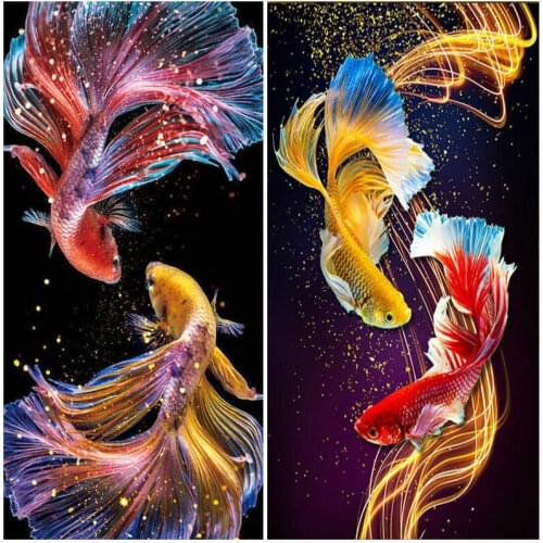 New 5D DIY Diamond Painting Lucky Double Lucky Koi Pattern Diamond Embroidery Mosaic Art Rhinestone Home Decoration Painting