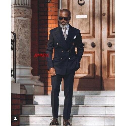 New Arrival Black Fashion Men Suits Peak Lapel Groom Tuxedos Costume Homme Wedding Terno Masculino Slim Fit 2 Pcs (Jacket+Pants)