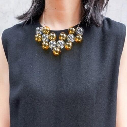 Stunning Chic Candy Color Soap Bubble Necklace For Women 2019 Punk Party Yellow And Transparent Glass Ball Choker Necklace Femme