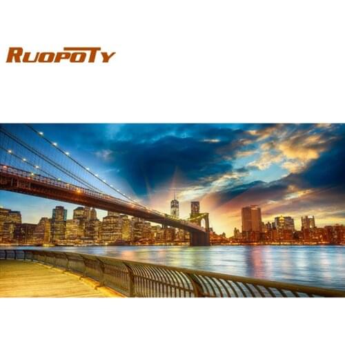 RUOPOTY 60x120cm Frame Diy Painting By Numbers Kits For Adults Modern City Night Landscape For Home Decors