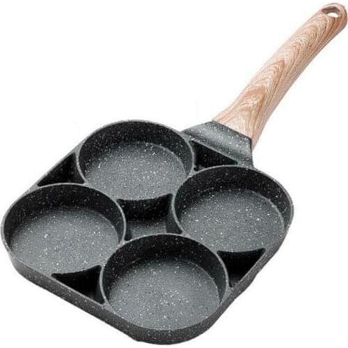 Grey Aluminum Omelette Pan With Insulated Wooden Handle Grid Egg Cooking Hole Making Supplies Fried Baking Tool Pastry Four G7Y3