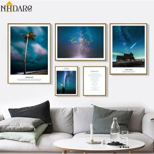 Nordic Flashlight Starry Sky Aurora Night Posters and Prints Canvas Print Painting Art Wall Pictures for Living Room Home Decor