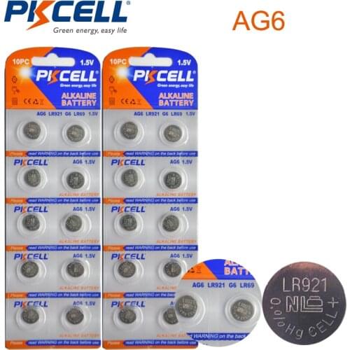 2Card/20PCS PKCELL AG6 Battery SR920SW SR69 SG6 371 605 1.5V Alkaline Button Batteries Coin Cell for Watch