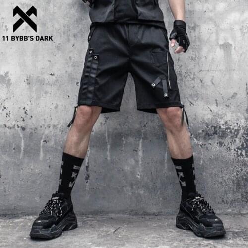 11 BYBBS DARK 2021 Summer Hip Hop Zipper Cargo Shorts Pants Men Knee Length Elastic Waist Shorts Joggers Functional Streetwear