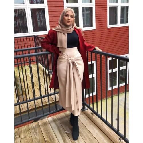 High Waist Muslim Long Skirt Women Lace-up Skinny Slim Pencil Skirts Islam Fashion Ankle-length Maxi Skirts Islamic Clothing