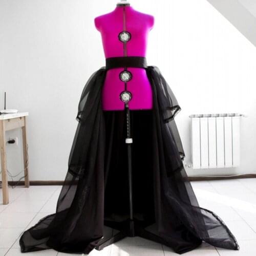 Black Tulle Women Wrap Skirts Ruffles Tiered Long Detachable Train Real Image Overskirt 2020 Real Image Tulle Maxi Skirt Summer