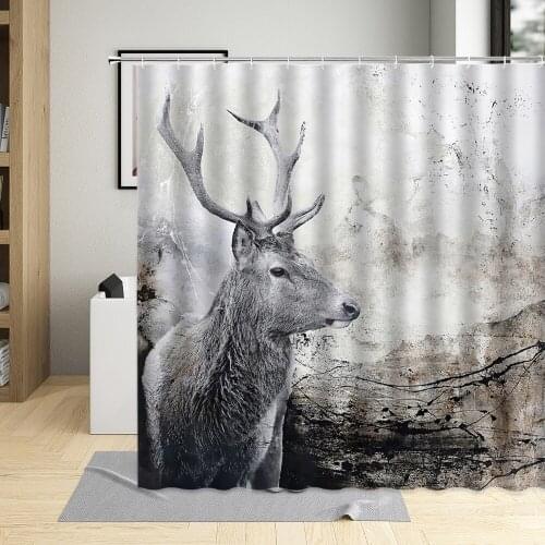 Flower Animal Retro Deer Elk Shower Curtain Antlers Bathroom Art Decor Floral Wildlife Polyester Fabric Bath Curtains With Hooks